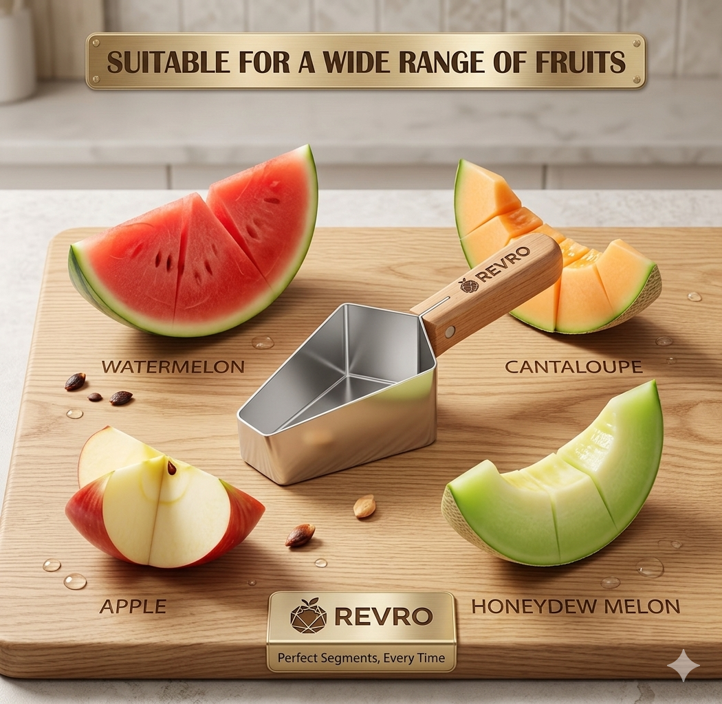 Triangle Watermelon Cutter, Stainless Steel with Wooden Handle - Melon Slicer, Fruit Cutter for Kitchen Gadgets