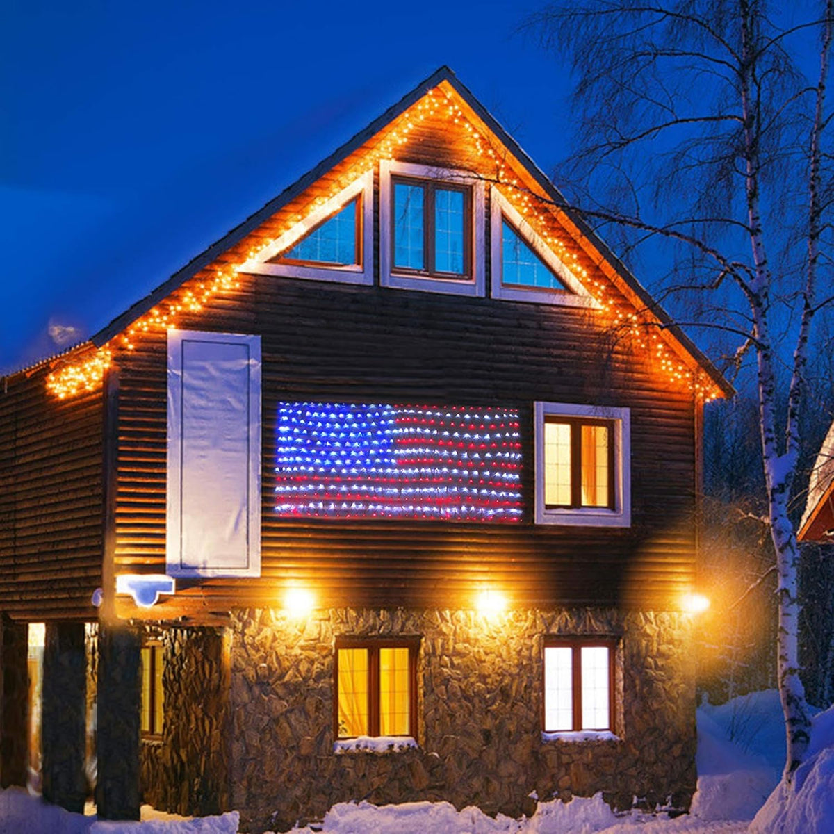 XTF2015 Led Flag Net Lights of The United States, American Flag Lights, Waterproof American Flag String Light for Outdoor, Independence Day, Memorial Day, Decoration, Garden, Indoor and Christmas