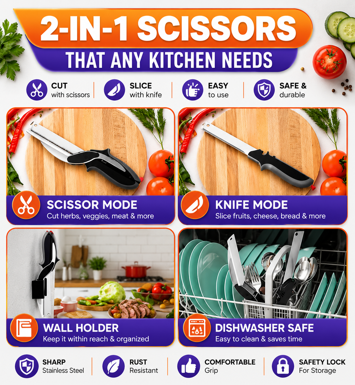 2-in-1 Kitchen Scissor Knife