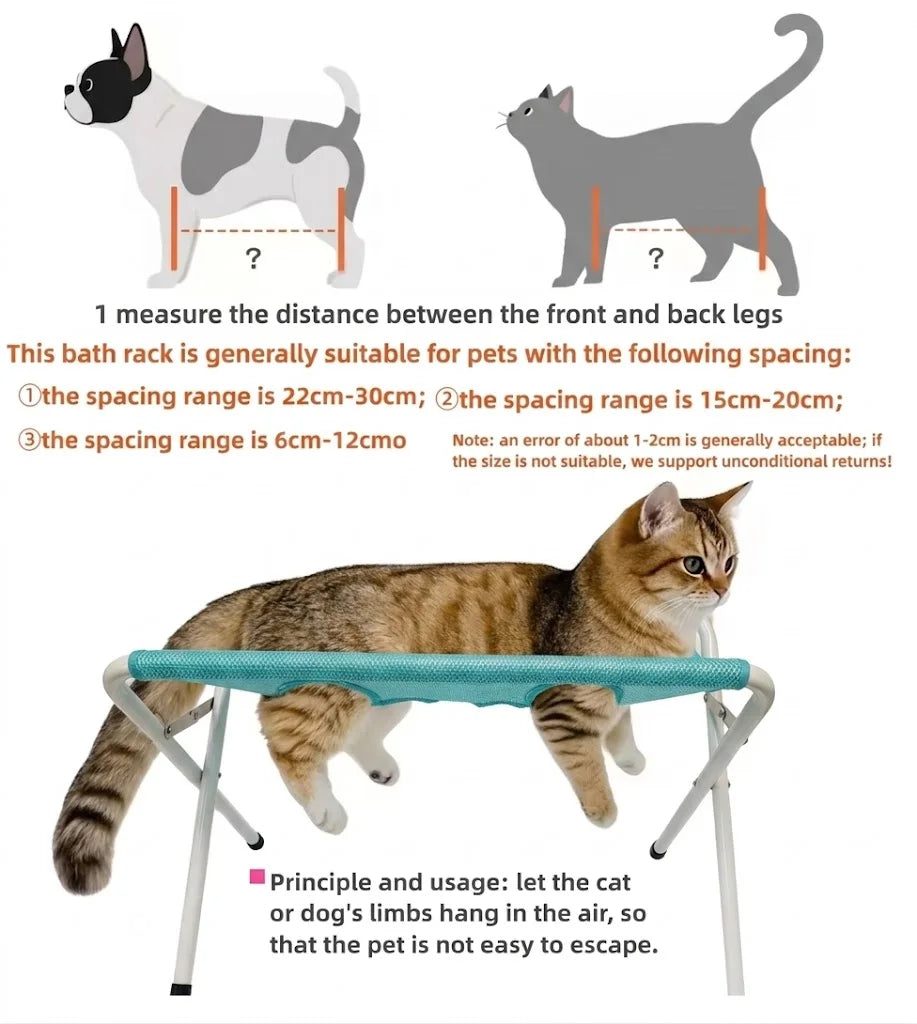 Pet Grooming Hammock Stand, Foldable Breathable Mesh Bath Rack for Cats & Small Dogs, Anti-Escape, Easy to Clean